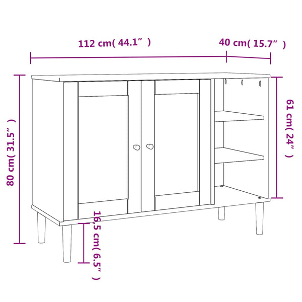 vidaXL Sideboard SENJA Rattan-Look Black 112x40x80 cm Pine Wood
