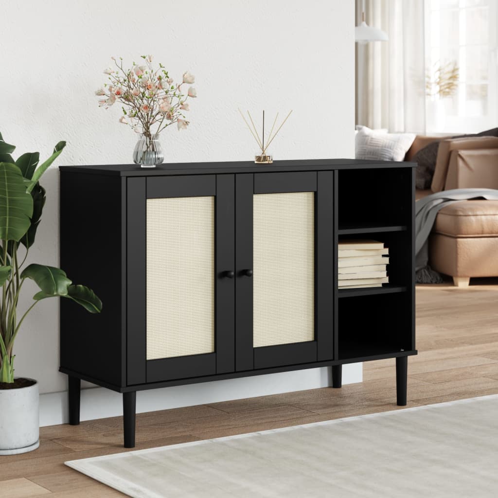 vidaXL Sideboard SENJA Rattan-Look Black 112x40x80 cm Pine Wood