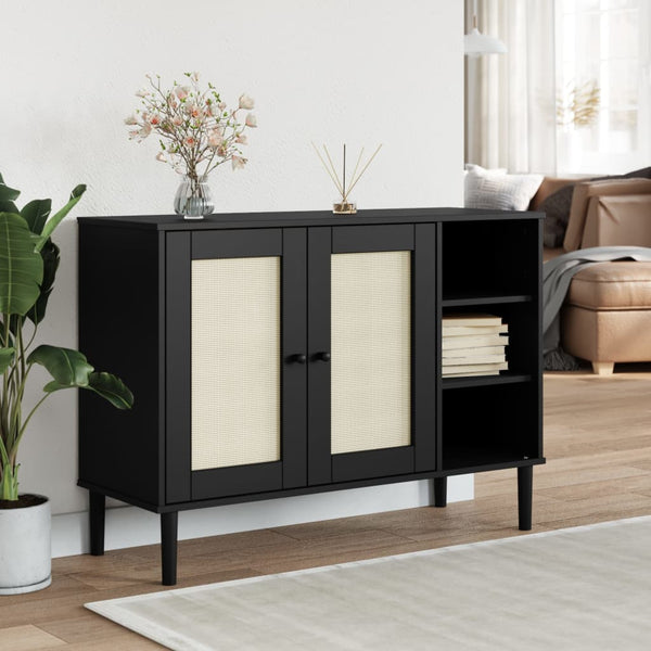vidaXL Sideboard SENJA Rattan-Look Black 112x40x80 cm Pine Wood