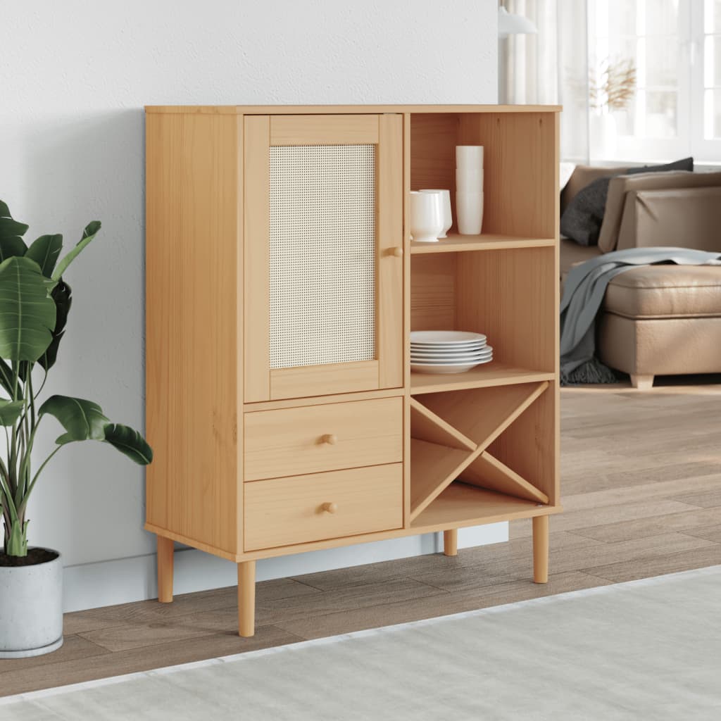 vidaXL Highboard SENJA Rattan Look Brown 90x40x112 cm Pine Wood