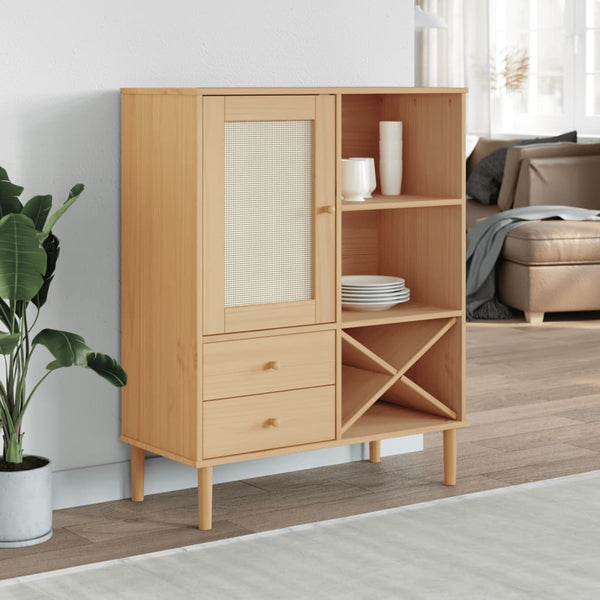 vidaXL Highboard SENJA Rattan Look Brown 90x40x112 cm Pine Wood