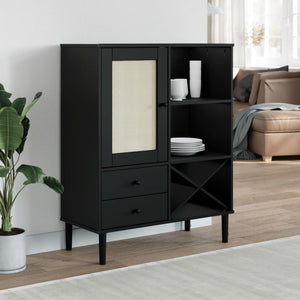 vidaXL Highboard SENJA Rattan-Look Black 90x40x112 cm Pinewood