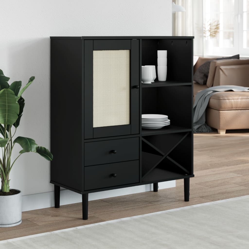 vidaXL Highboard SENJA Rattan-Look Black 90x40x112 cm Pinewood