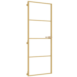 vidaXL Slim Interior Door Golden 76x201.5 cm Tempered Glass and Aluminum