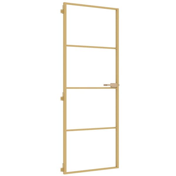 vidaXL Slim Interior Door Golden 76x201.5 cm Tempered Glass and Aluminum