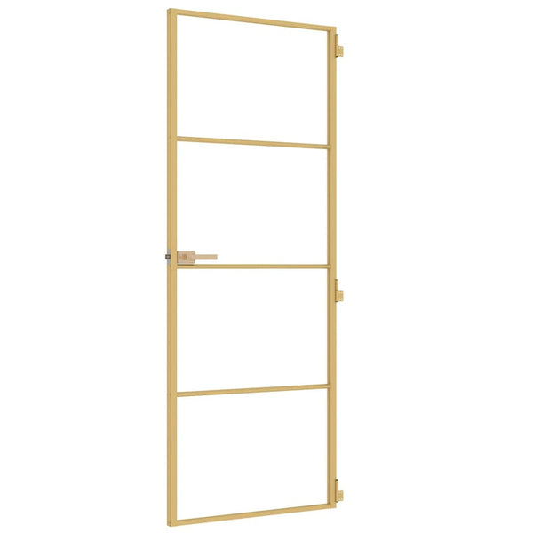 vidaXL Slim Interior Door Golden 76x201.5 cm Tempered Glass and Aluminum