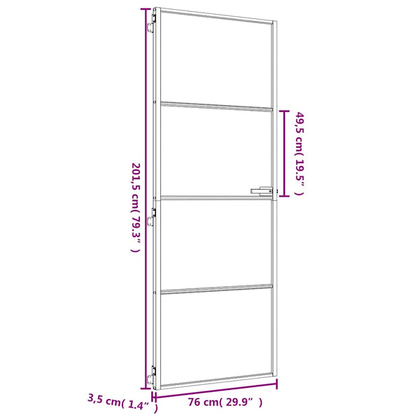 vidaXL Slim Interior Door Golden 76x201.5 cm Tempered Glass and Aluminum