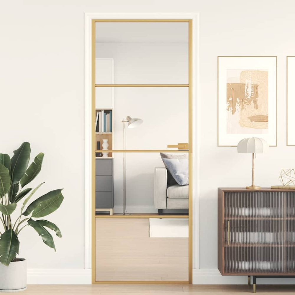 vidaXL Slim Interior Door Golden 76x201.5 cm Tempered Glass and Aluminum