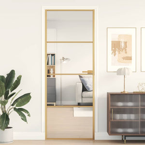 vidaXL Slim Interior Door Golden 76x201.5 cm Tempered Glass and Aluminum