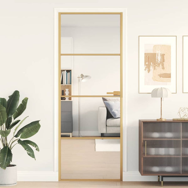 vidaXL Slim Interior Door Golden 76x201.5 cm Tempered Glass and Aluminum