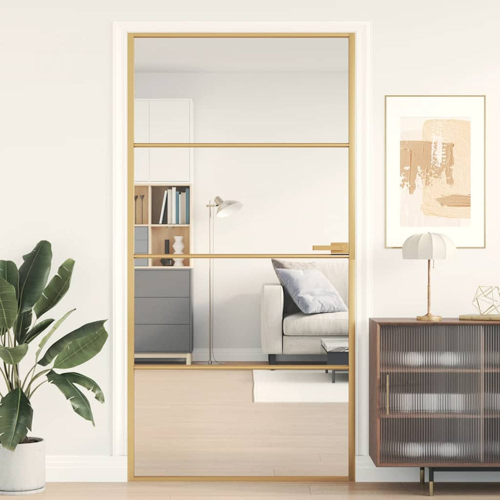 vidaXL Interior Door Slim Golden 102.5x201.5 cm Tempered Glass and Aluminum