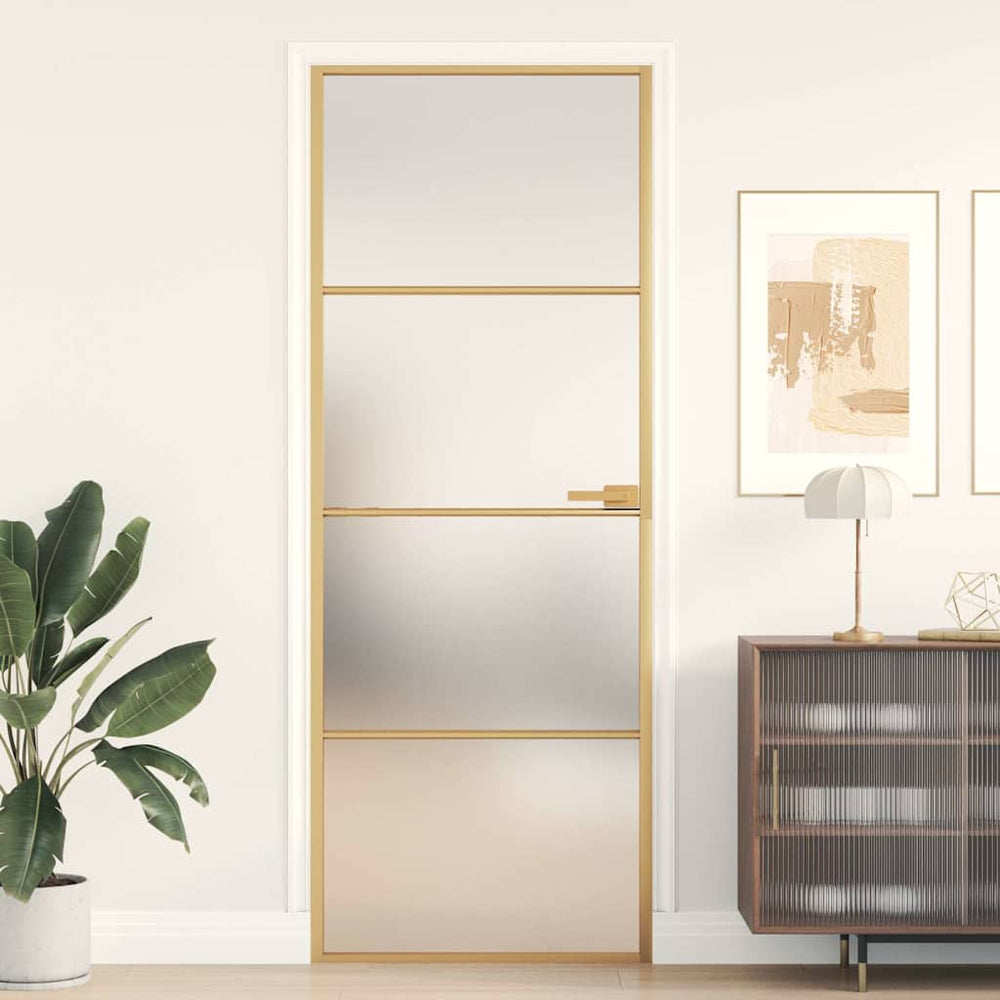 vidaXL Slim Interior Door Golden 76x201.5 cm Tempered Glass and Aluminum