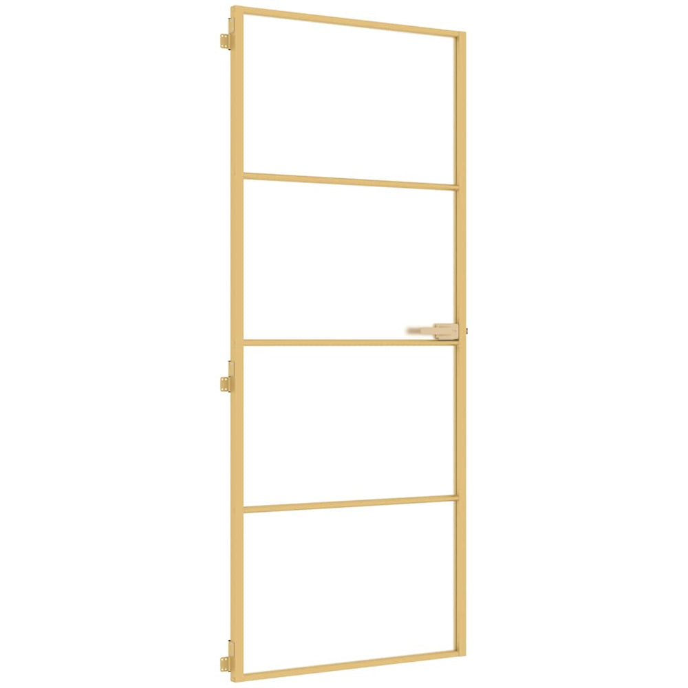 vidaXL Slim Indoor Door Golden 83x201.5 cm Tempered Glass and Aluminum