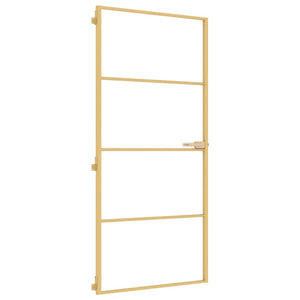 vidaXL Slim Interior Door Golden 93x201.5 cm Tempered Glass and Aluminum