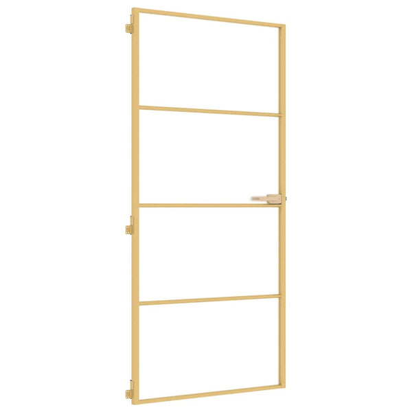 vidaXL Slim Interior Door Golden 93x201.5 cm Tempered Glass and Aluminum