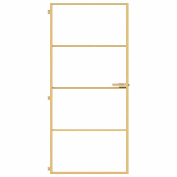 vidaXL Slim Interior Door Golden 93x201.5 cm Tempered Glass and Aluminum