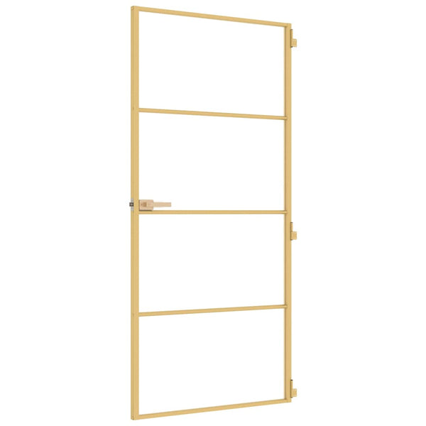 vidaXL Slim Interior Door Golden 93x201.5 cm Tempered Glass and Aluminum