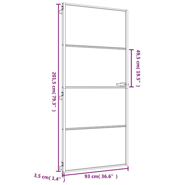 vidaXL Slim Interior Door Golden 93x201.5 cm Tempered Glass and Aluminum