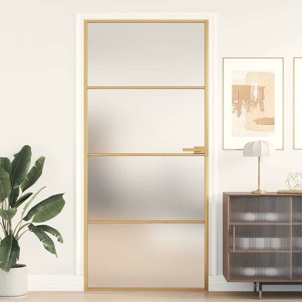 vidaXL Slim Interior Door Golden 93x201.5 cm Tempered Glass and Aluminum