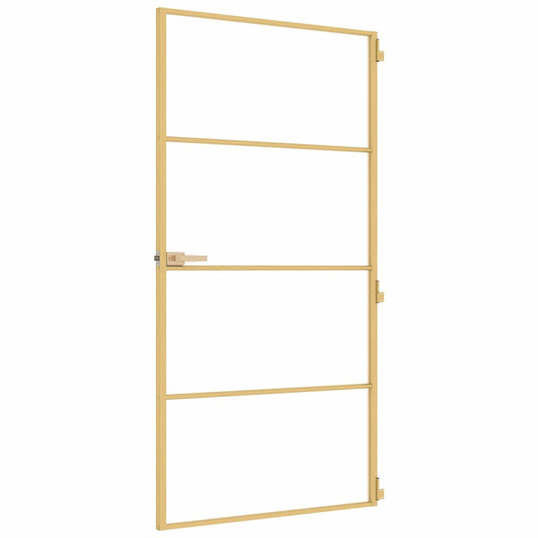 vidaXL Interior Door Slim Golden 102.5x201.5 cm Tempered Glass and Aluminum