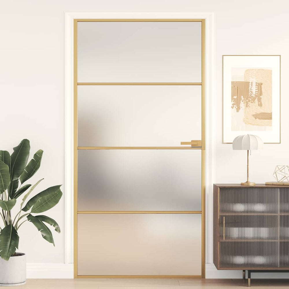 vidaXL Interior Door Slim Golden 102.5x201.5 cm Tempered Glass and Aluminum