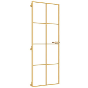 vidaXL Slim Interior Door Golden 76x201.5 cm Tempered Glass and Aluminum