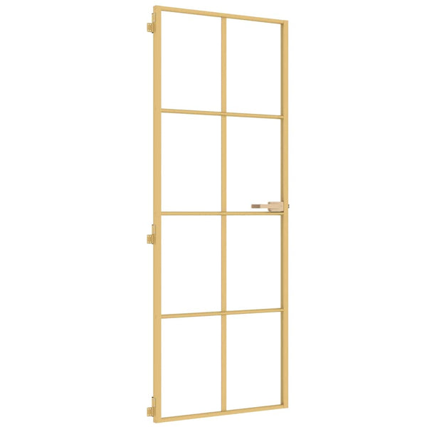vidaXL Slim Interior Door Golden 76x201.5 cm Tempered Glass and Aluminum