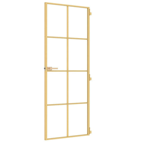 vidaXL Slim Interior Door Golden 76x201.5 cm Tempered Glass and Aluminum