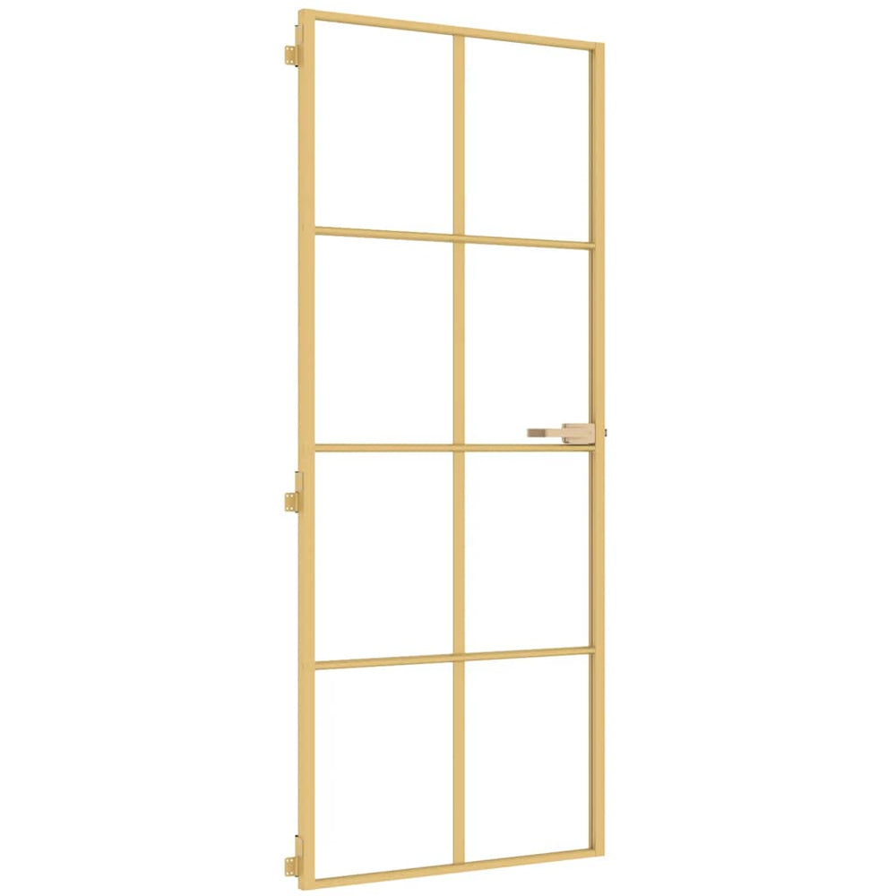 vidaXL Slim Indoor Door Golden 83x201.5 cm Tempered Glass and Aluminum