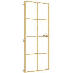 vidaXL Slim Indoor Door Golden 83x201.5 cm Tempered Glass and Aluminum