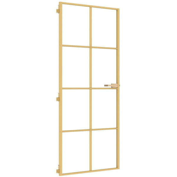 vidaXL Slim Indoor Door Golden 83x201.5 cm Tempered Glass and Aluminum