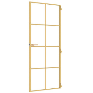 vidaXL Slim Indoor Door Golden 83x201.5 cm Tempered Glass and Aluminum