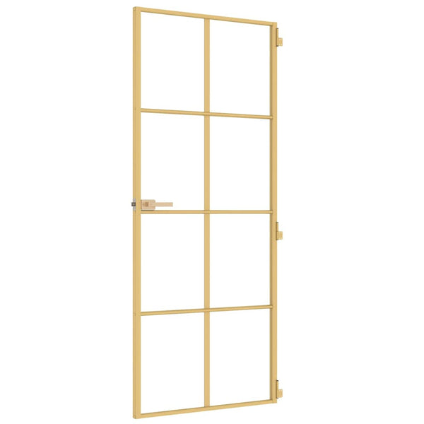vidaXL Slim Indoor Door Golden 83x201.5 cm Tempered Glass and Aluminum