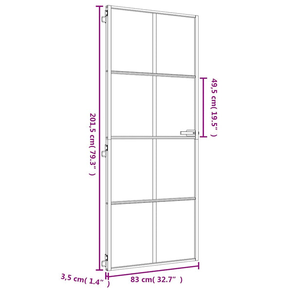 vidaXL Slim Indoor Door Golden 83x201.5 cm Tempered Glass and Aluminum