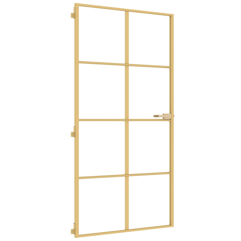 vidaXL Interior Door Slim Golden 102.5x201.5 cm Tempered Glass and Aluminum