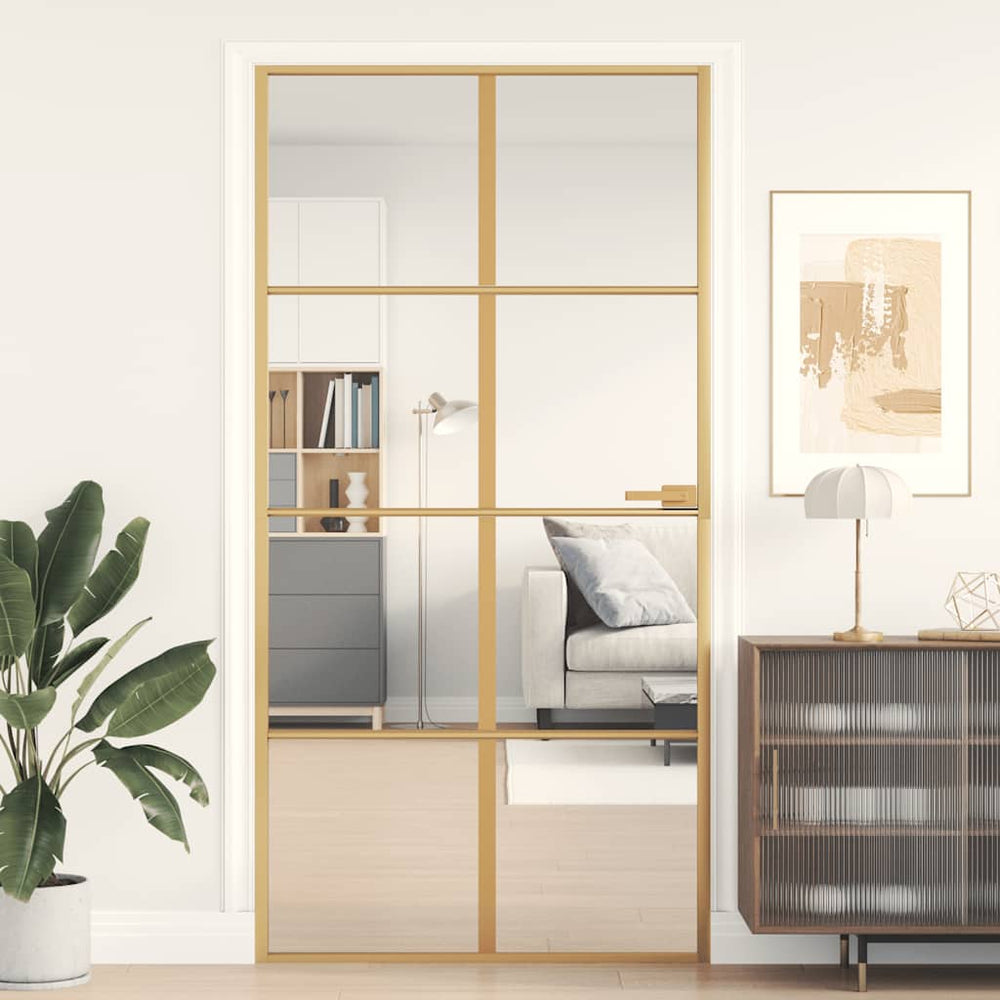 vidaXL Interior Door Slim Golden 102.5x201.5 cm Tempered Glass and Aluminum