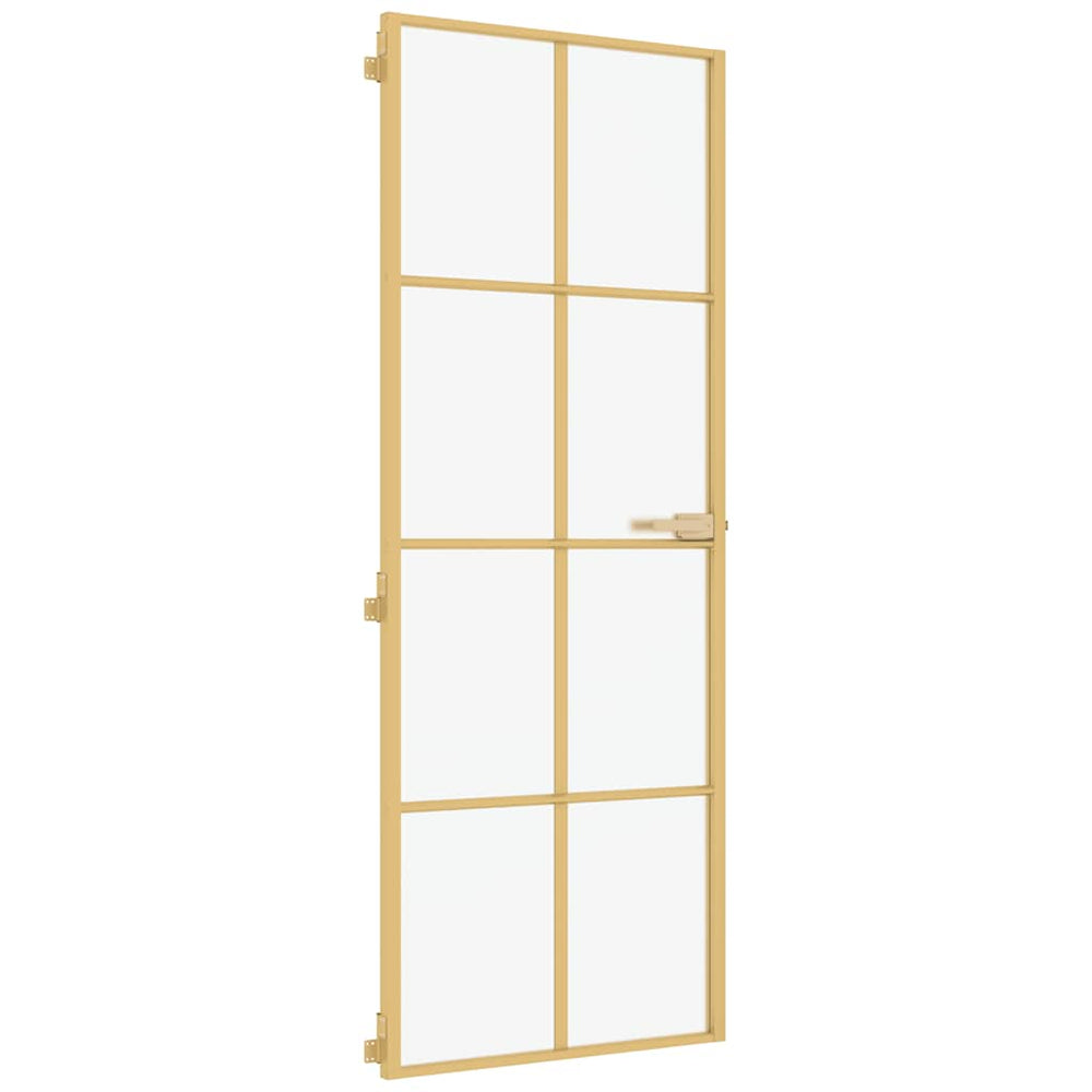 vidaXL Slim Interior Door Golden 76x201.5 cm Tempered Glass and Aluminum