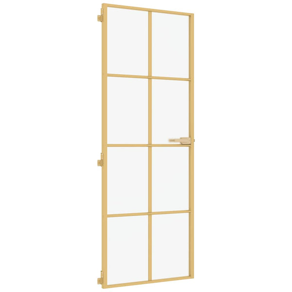 vidaXL Slim Interior Door Golden 76x201.5 cm Tempered Glass and Aluminum