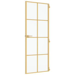 vidaXL Slim Interior Door Golden 76x201.5 cm Tempered Glass and Aluminum
