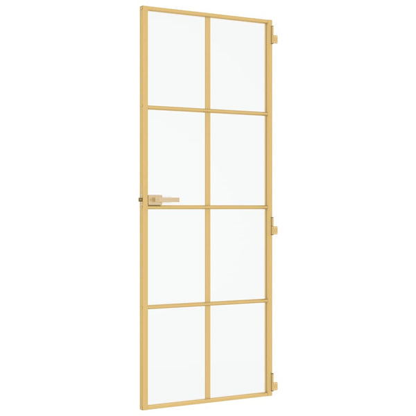 vidaXL Slim Interior Door Golden 76x201.5 cm Tempered Glass and Aluminum