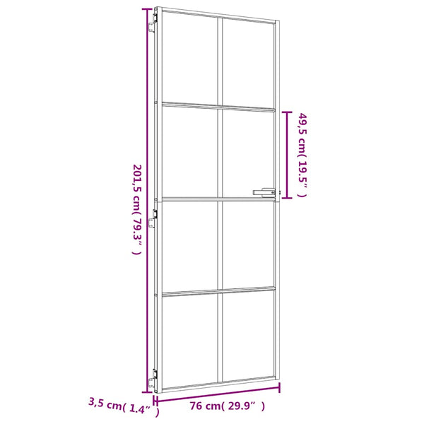 vidaXL Slim Interior Door Golden 76x201.5 cm Tempered Glass and Aluminum