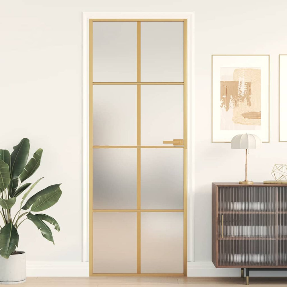 vidaXL Slim Interior Door Golden 76x201.5 cm Tempered Glass and Aluminum