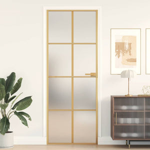 vidaXL Slim Interior Door Golden 76x201.5 cm Tempered Glass and Aluminum