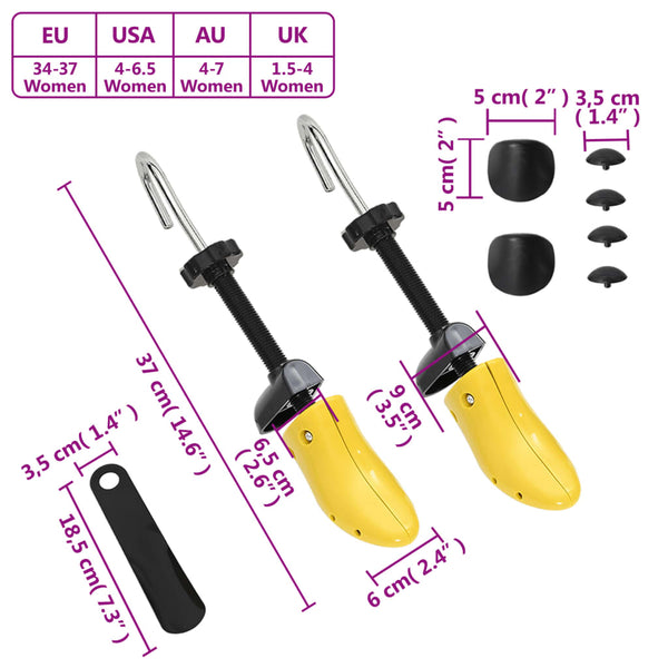 vidaXL Shoe Stretcher with Shoehorn Yellow EU 34-37 Plastic