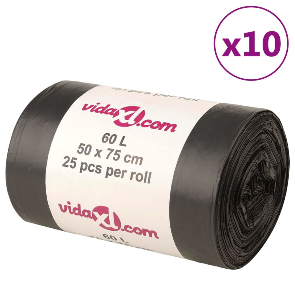 vidaXL Bin Bags 250 pcs. Black 60 L