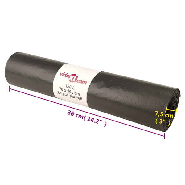 vidaXL Bin Bags 250 pcs. Black 120 L