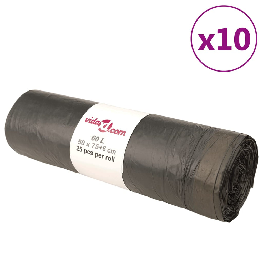 vidaXL Drawstring Bin Bags 250 pcs. Black 60 L