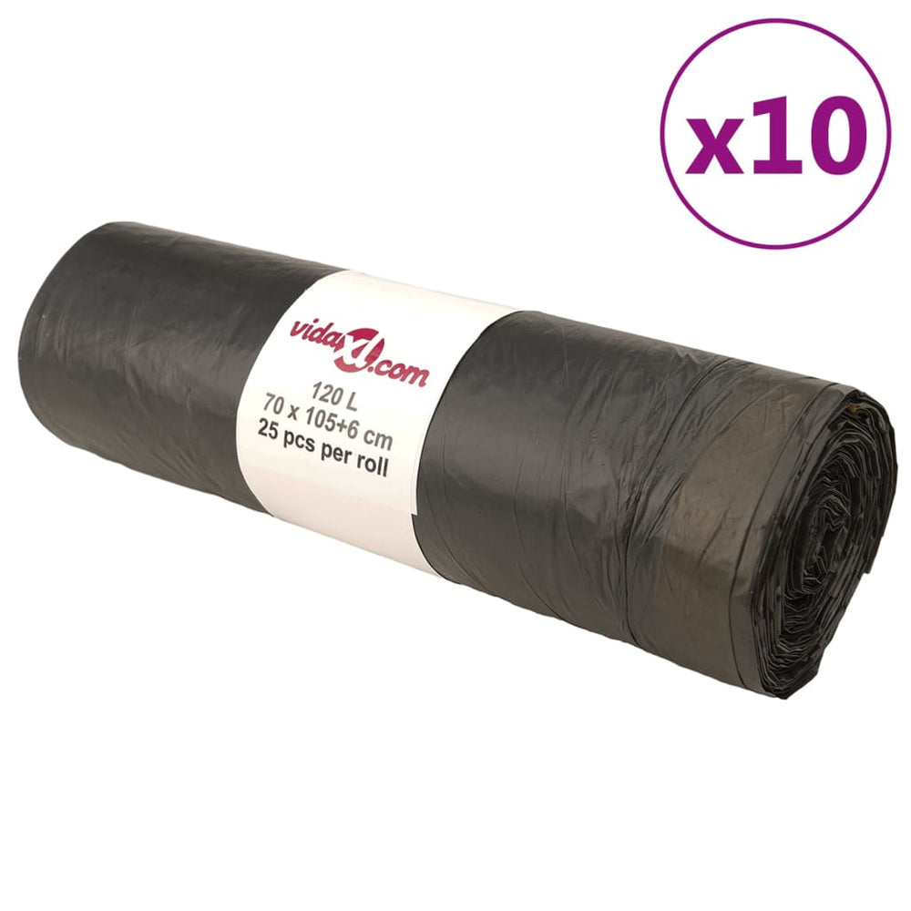 vidaXL Drawstring Bin Bags 250 pcs. Black 120 L