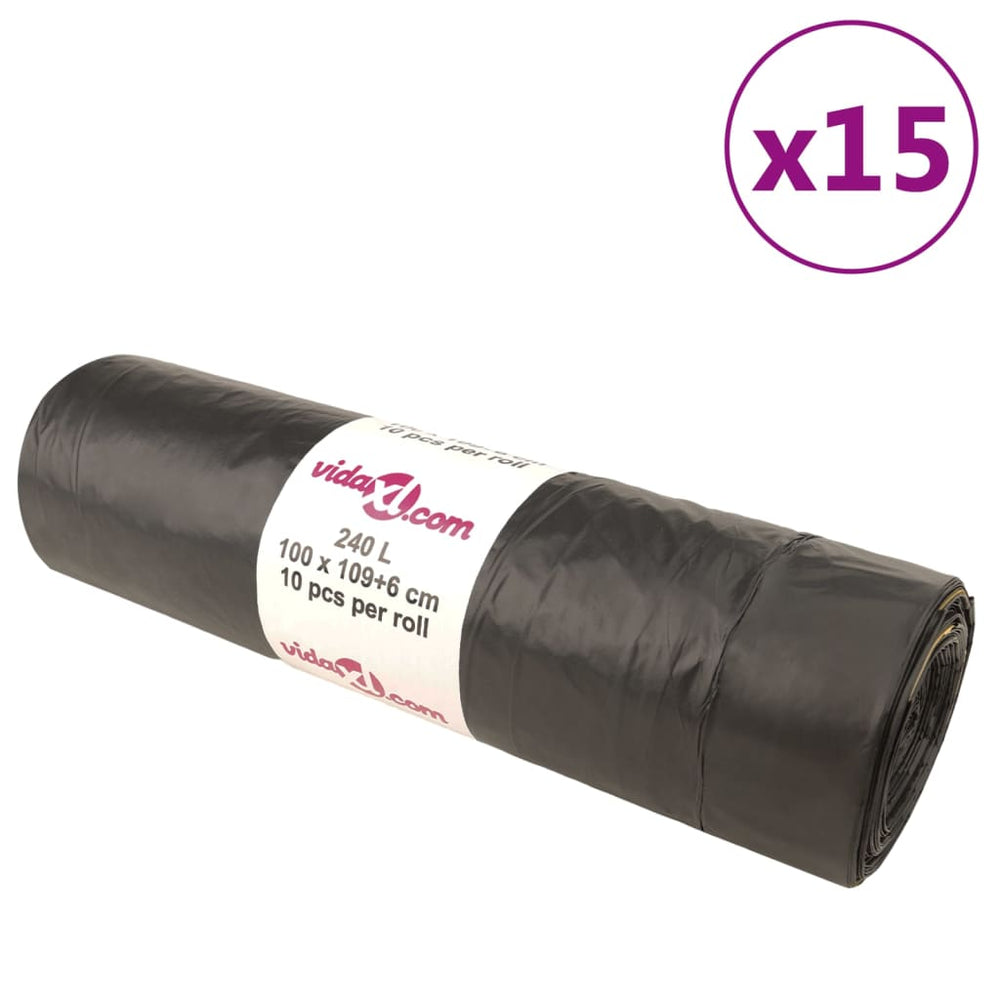 vidaXL Drawstring Refuse Sacks 150 pcs Black 240 L