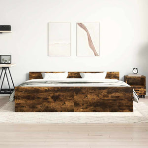 vidaXL Bed Frame with Headboard and Footboard Smoked Oak 200x200 cm